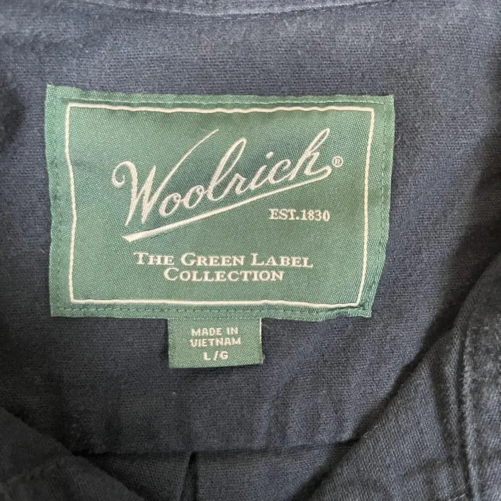 Woolrich Shirt Mens Large Blue Solid Cotton Long Sleeve Button Front Casual